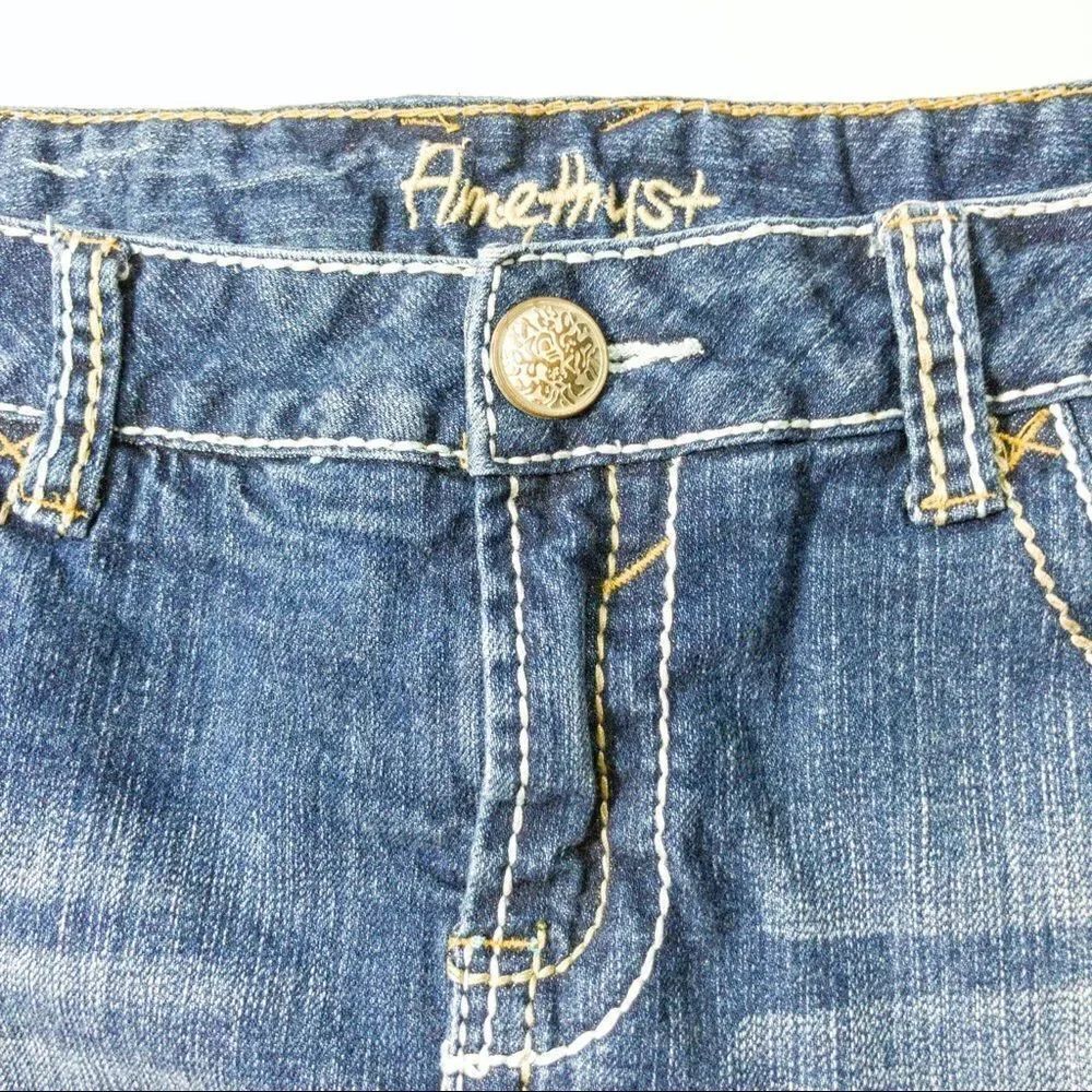 Amethyst Distressed Denim Miniskirt Sz 11 - Picture 5 of 12